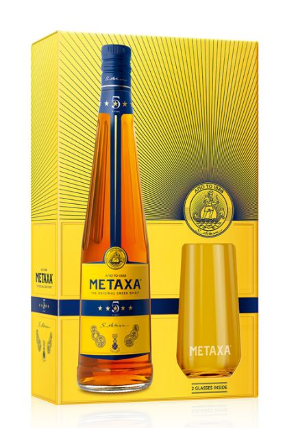 Pilt Metaxa 5* 38% 0,7L 2-Long Drink Klaasiga 