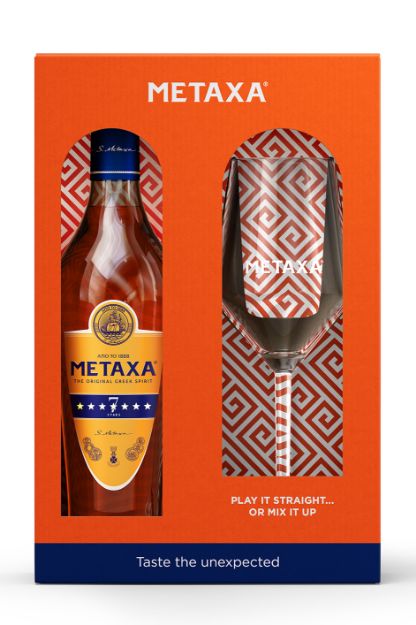 Pilt Metaxa 7* 40% 0,7L Karbis veiniklaasiga 