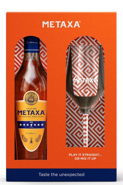Pilt Metaxa 7* 40% 0,7L Karbis veiniklaasiga 